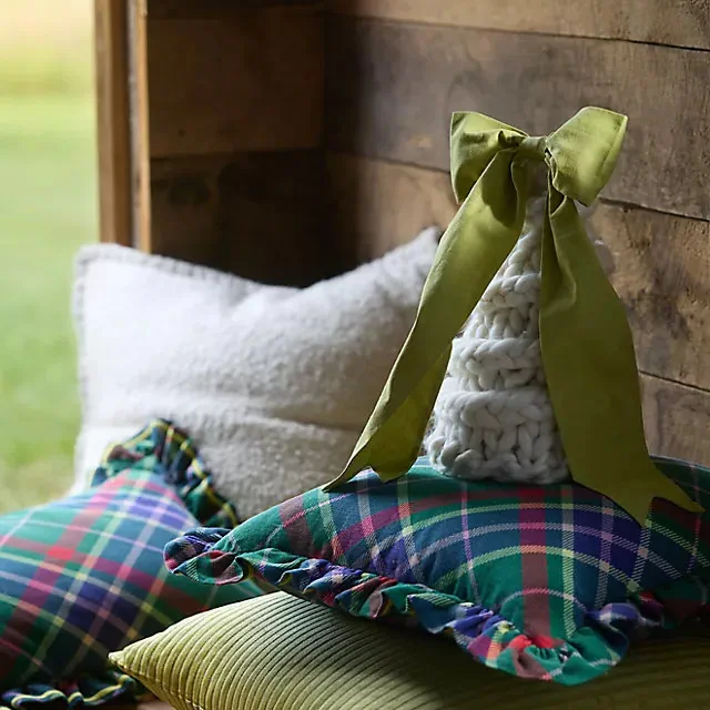 Tartan Cotton Embroidered Ruffle Pillow