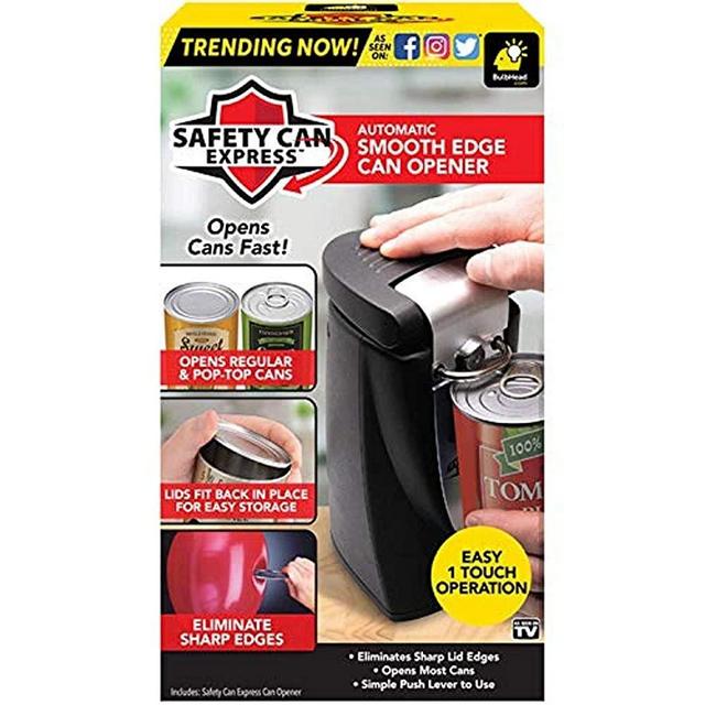 Original Safety Can Express As Seen On TV by BulbHead - Easy One-Touch Operation - Effortless Electric Can Opener Leaves Smooth Edges - Works On All Types of Cans - Lids Fit Back In Place for Storage
