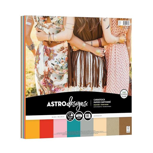 Astrodesigns Crafting Cardstock, 12" x 12", 65 lb/176 gsm, Bold BOHO 8-Color Assortment, 80 Sheets (91037)