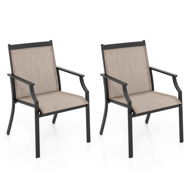 Costway 2 Piece Patio Dining Chairs Large Outdoor Chairs with Breathable Seat & Metal Frame Coffee