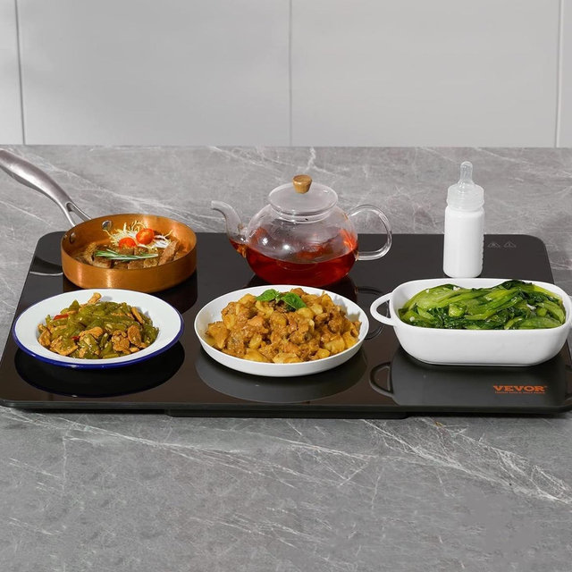 VEVOR Electric Warming Tray, Food Warming Trays for Buffet, Fast Heating Warming Trays, Portable Tempered Glass Heating Tray, ETL, 23.6" x 16.5"