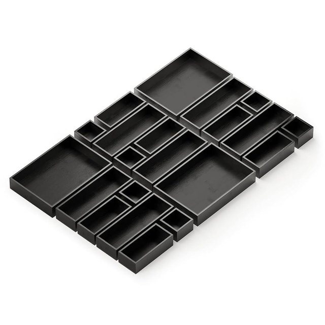 SpaceAid 21-Piece Bamboo Drawer Organizer Storage Boxes Set, Wood Tray Junk Drawer Organizers Multi-Use Divider Bins for Kitchen, Bathroom, Office Desk and Makeup Organization (21 Pack, Black)