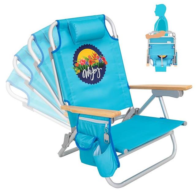 #WEJOY Folding Beach Chair for Adults, 4-Position Aluminum Lightweight Beach Chair, Low Sands Chairs with Shoulder Strap, Cup Holder and Padded Headrest, Supports 265lbs for Lawn