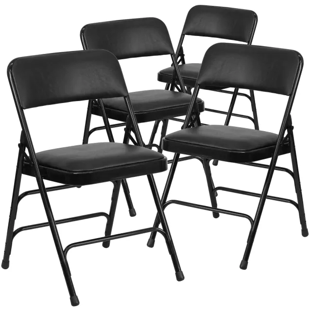 Emma and Oliver 4 Pack Curved Triple Braced Black Vinyl Metal Folding Chair