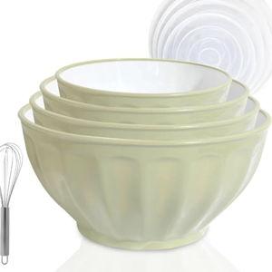 Mixing Bowls with Lids Set,Plastic Prep Bowl with Lid,Mixing Bowl Set for Kitchen Cooking, Baking,Storage Food,4 Big Nesting Bowls and 1 Egg Whisk,Stackable，Green
