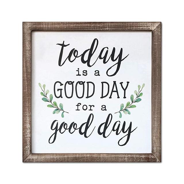 SANY DAYO HOME Wall Decor Signs with Inspirational Quotes and Sayings Rustic Wood Framed Modern Farmhouse Wall Hanging Art (Today is A Good Day to Have A Good Day with Leaves)