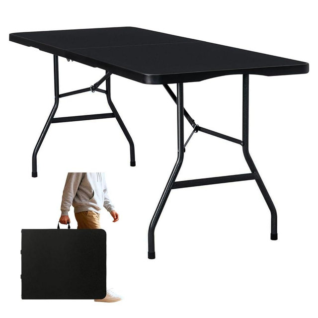 Vampire Killer 6FT Heavy-Duty Folding Table - Instant Setup Portable Utility Table for Large Gatherings, Indoor/Outdoor Events, Tailgating & Backyard BBQ, Black