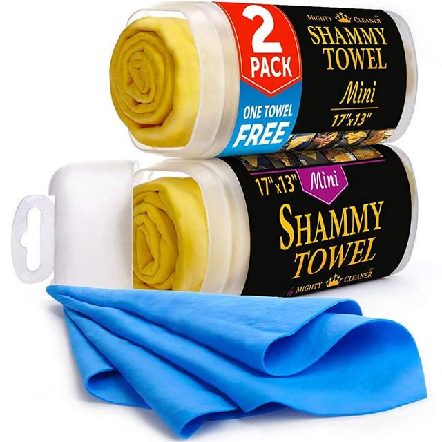 Premium Chamois Cloth for Car - 2 Pack - Mini Car Shammy Towel (17 x 13 inches) - (Two Tubes + One Extra Chamois Towel)