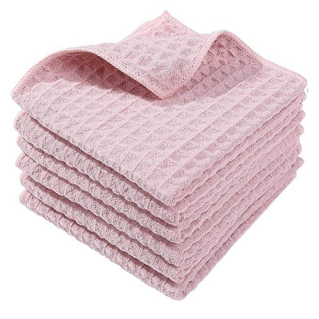 Homaxy Premium Microfiber Waffle Weave Kitchen Dish Cloths, 12 x 12 Inch Ultra Absorbent and Solid Color Dish Towels for Washing Dishes Fast Drying Cleaning Cloth, 6 Pack, Pink