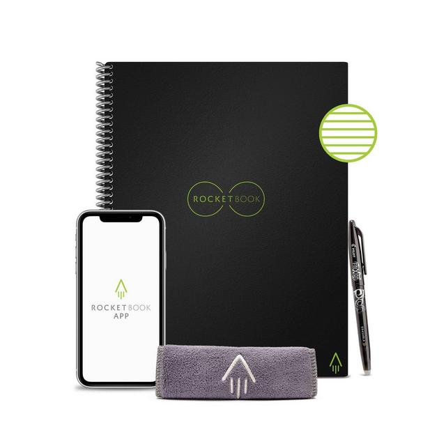 Core Smart Spiral Reusable Notebook Lined 32 Pages 8.5"x11" Black - Rocketbook