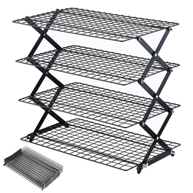 Pleafind 4 Tier Collapsible Cooling Rack - 3 Setting Design, Adjustable ＆ Stackable Baking Rack, 5 Modes Cooling Racks for Cooking and Baking, Roasting ＆ Grilling Gifts for Picnic Party