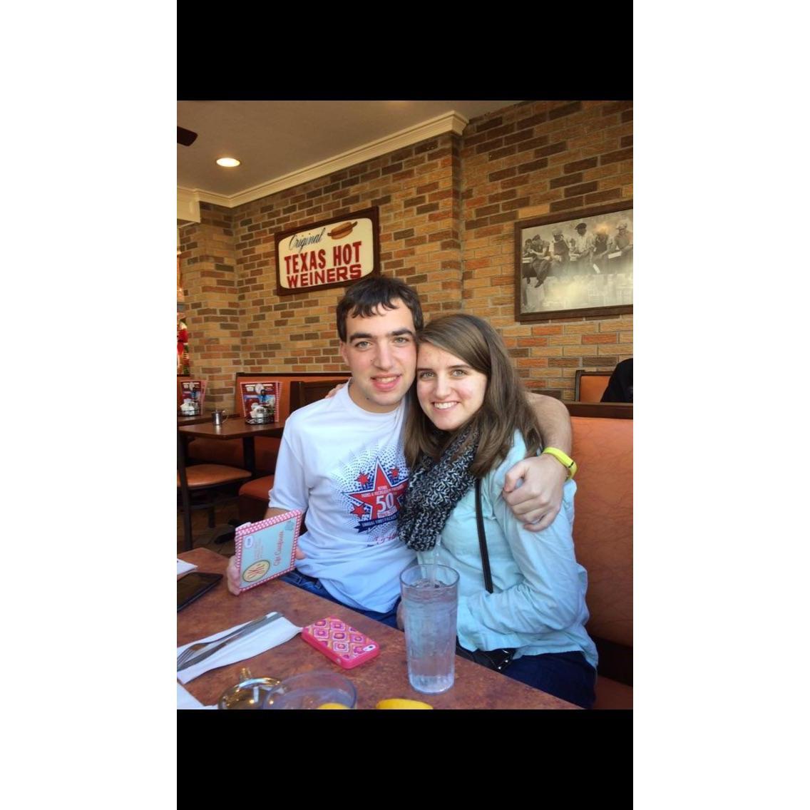 On one of our very first dates together Kelly was introduced to the restaurant JK'S by Austin where she got to watch him eat five hot dogs a total shock for her.