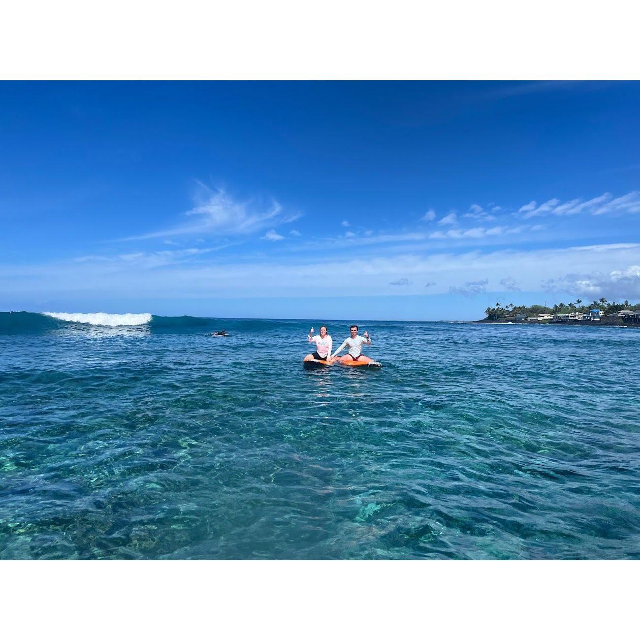 Surfing together in Kona