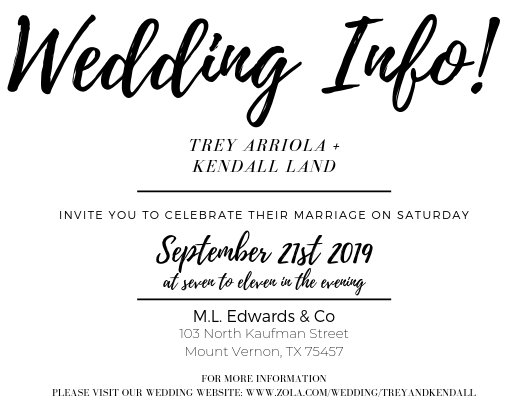 The Wedding Website of Kendall Land and Trey Arriola