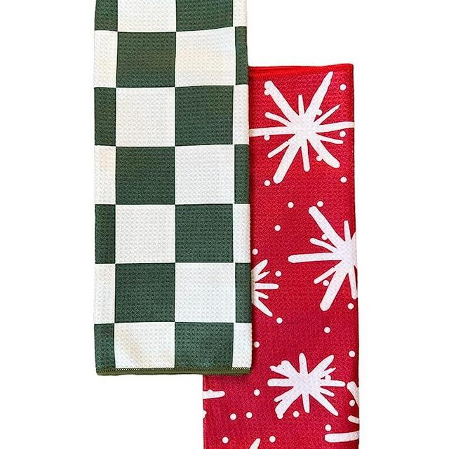 Desert Aqua 2 Pack || Not Your Ordinary Kitchen Towels || Dish Towels || Tea Towels || Waffle Weave Microfiber || Designer Prints || Highly Absorbent || Hanging Hook (Christmas Checkered)