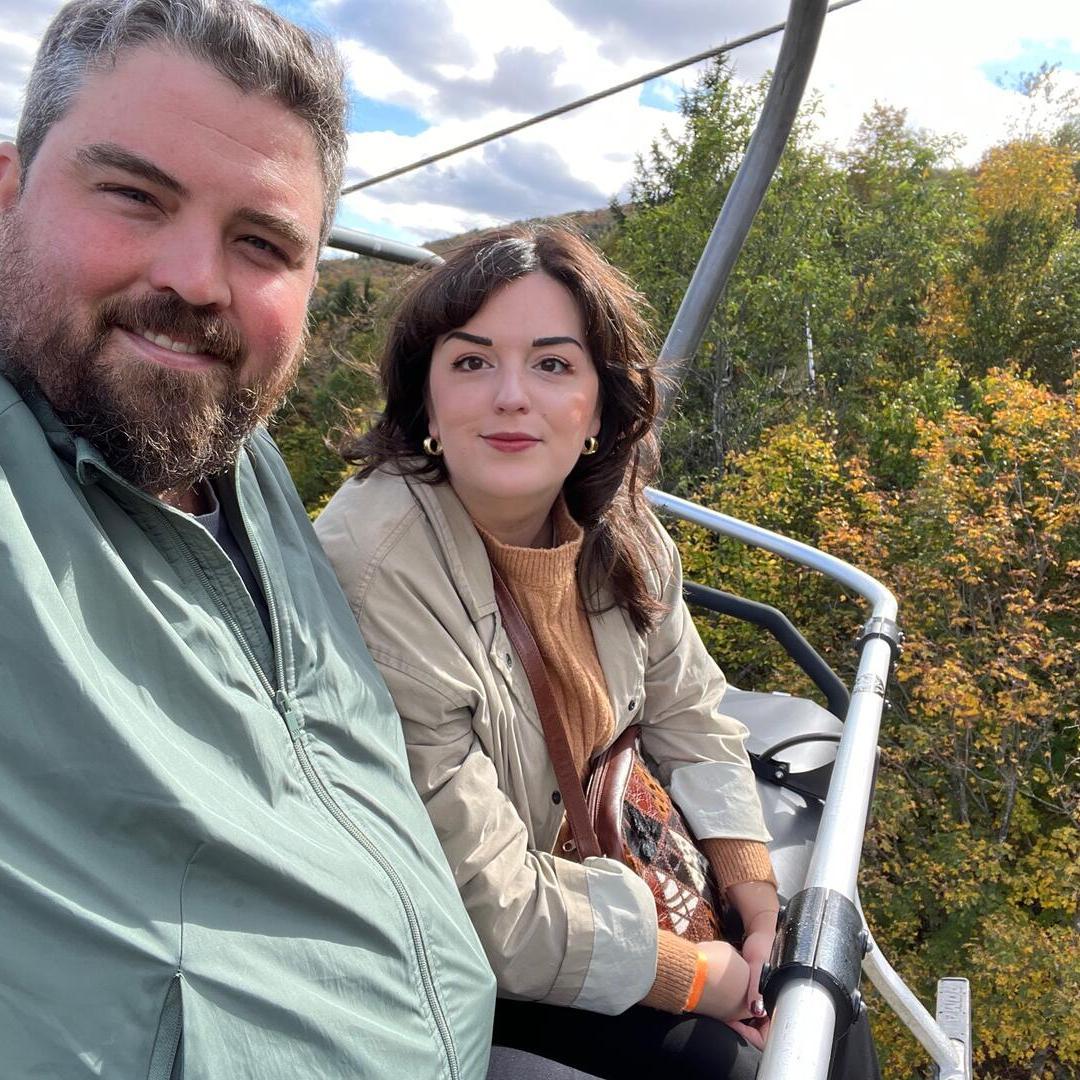 Up on the ski lift at Hunter Mountain.