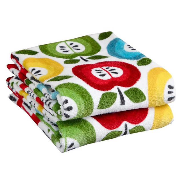 T-fal Fiber Reactive Print Kitchen Towels: Highly Absorbent, Super Soft - 100% Cotton, 16"x28" Dish Towels for Cleaning & Drying Dishes, Pans, Glassware, or Countertops, 2-Pack, Apples