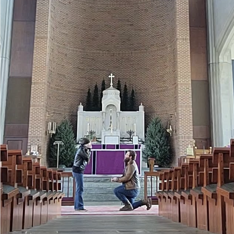 This was the moment Abi said yes! We got engaged at the stunning Prince of Peace Catholic Church in Taylors, SC.