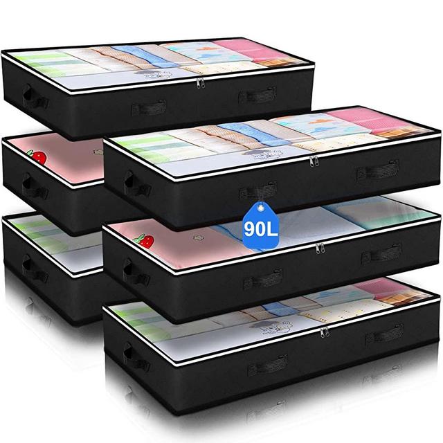 6 Pack Under bed Storage Containers Organizer Large Capacity Underbed Clothes Storage Bins Organization and Storage Bedroom Foldable Storage Bags with Clear Window for Clothes Pillow Blankets Bedding