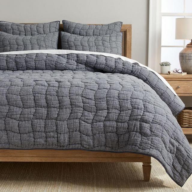 Navy Cloud Handcrafted Linen/Cotton Quilt, King/Cal. King