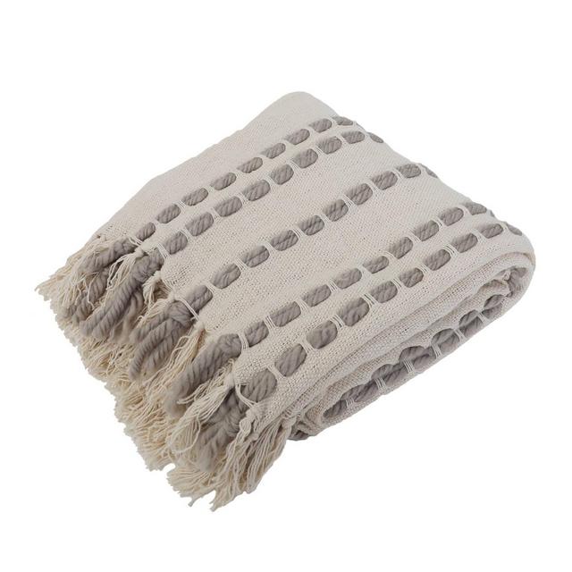50"x60" Wanda Woven Throw Blanket with Border Fringe Trim Light Gray - Décor Therapy
