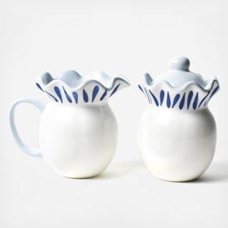 Iris Blue Drop Ruffle Cream & Sugar Set