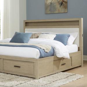 Calmoro King Upholstered Bookcase Bed with 4 Storage Drawers