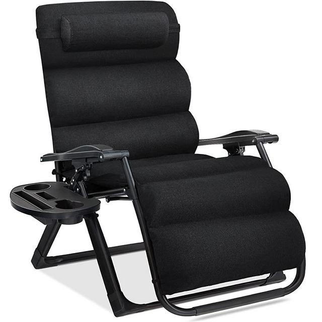 Best Choice Products Oversized Zero Gravity Chair, Folding Outdoor Patio Recliner, XL Anti Gravity Lounger w/Removable Cushion, Cup Holder, Side Tray, 350lb Capacity - Onyx Black
