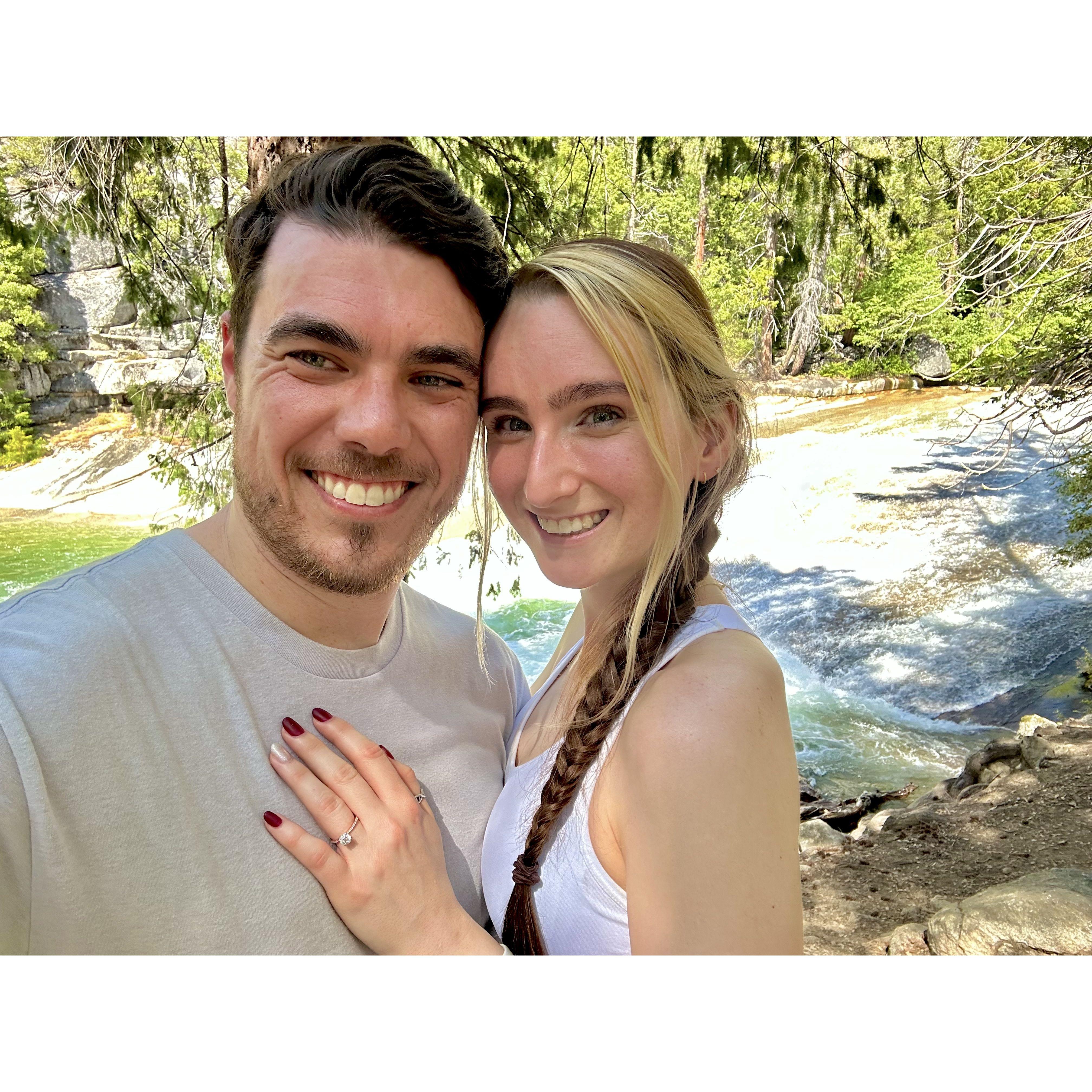 Taken right after Travis proposed (and after a strenuous hike) in front of Emerald Pool in Yosemite.