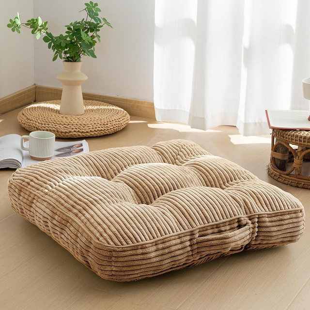 HIGOGOGO Floor Pillow Cushion for Adults, Meditation Cushion Pillow, Large Square Floor Sitting, Tufted Corduroy Cover, for Tatami Living Room or Yoga, 22x22 Inch, Coffee