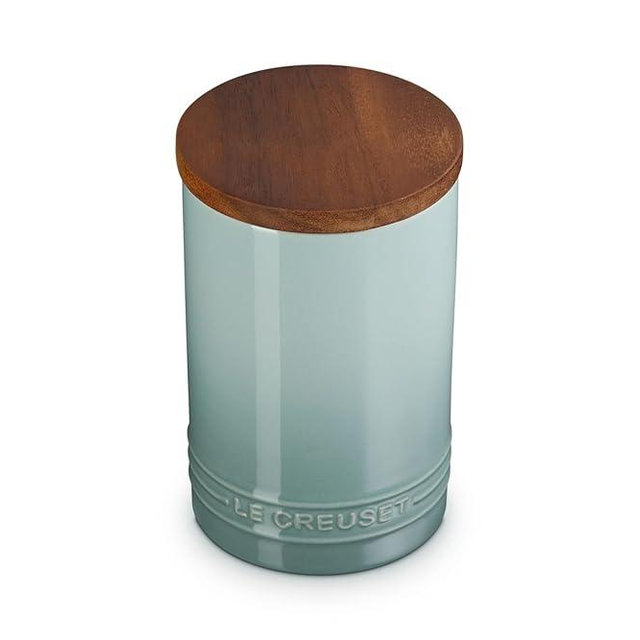 Le Creuset Signature Salt Cellar and Storage Canister with Wood Lid, 26 oz., Sea Salt