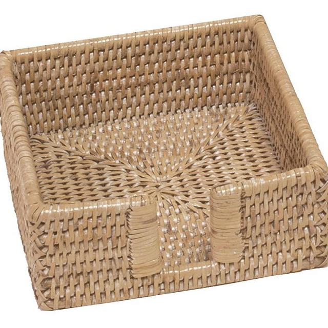 Caspari Rattan Cocktail Napkin Holder in White Natural, 1 Each