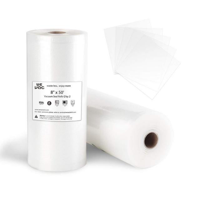 Vacuum Sealer Bags 8x50 Rolls 2 pack for Food Saver, Seal a Meal, Gamesaver, Weston. Commercial Grade, BPA Free, Heavy Duty, Puncture Prevention, Great for vac storage, Meal Prep or Sous Vide