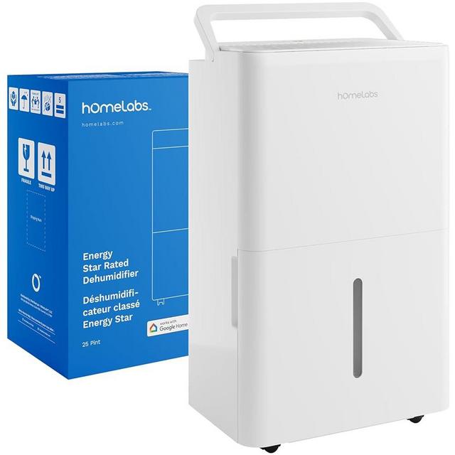 hOmeLabs Dehumidifier - Advanced Humidity & Moisture Control, Quiet, Efficient, Auto Shut-off, Ideal for Home, Basement, Office - 3,500 Sq Ft Wi-Fi (25 Pint MAX 64 Pint at 95°F, 90% RH)