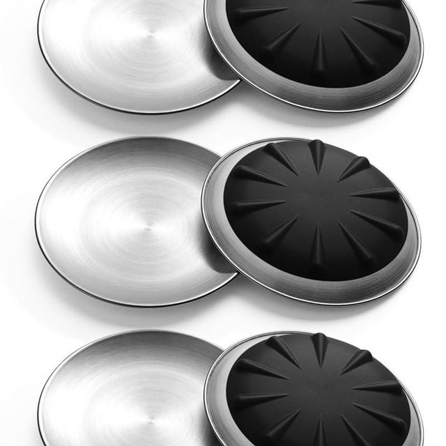 WROSWT 304 Stainless Steel Cat Plates for Wet food, 6.7" Shallow/Wide Whisker Friendly Cats Food Bowls, Non-Slip Silicone Base,Easy to Clean Indoor Cat Feeding Dishes, 6 Pack