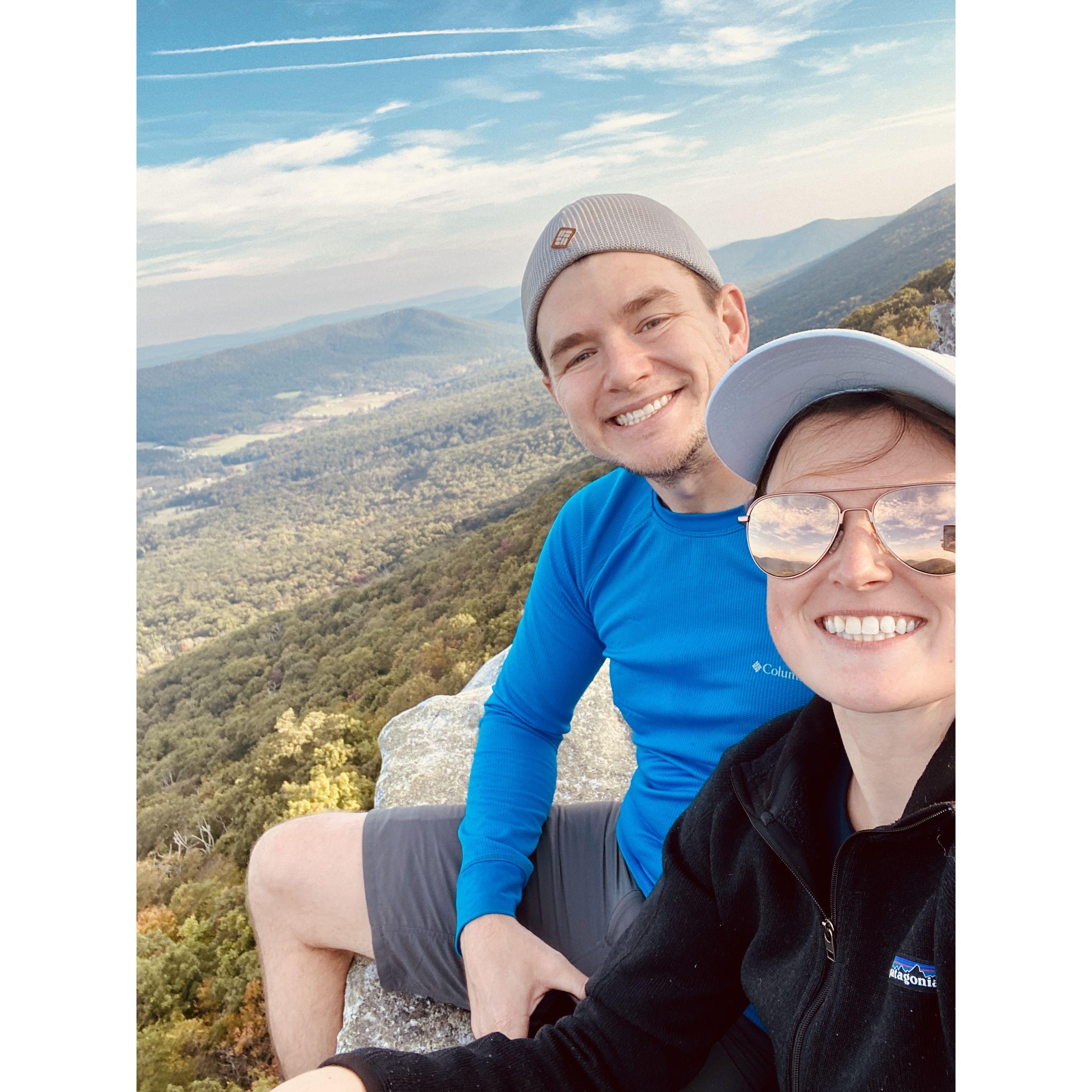 Our first photo together! Hiking at Big Schloss in West Virginia (2021)
