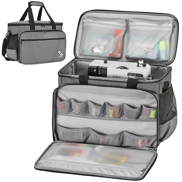 Golkcurx Sewing Machine Case with Removable Padding Pad, Tote Bag for Sewing Machine with Shoulder Strap for Most Standard Singer, Brother, Janome, Grey