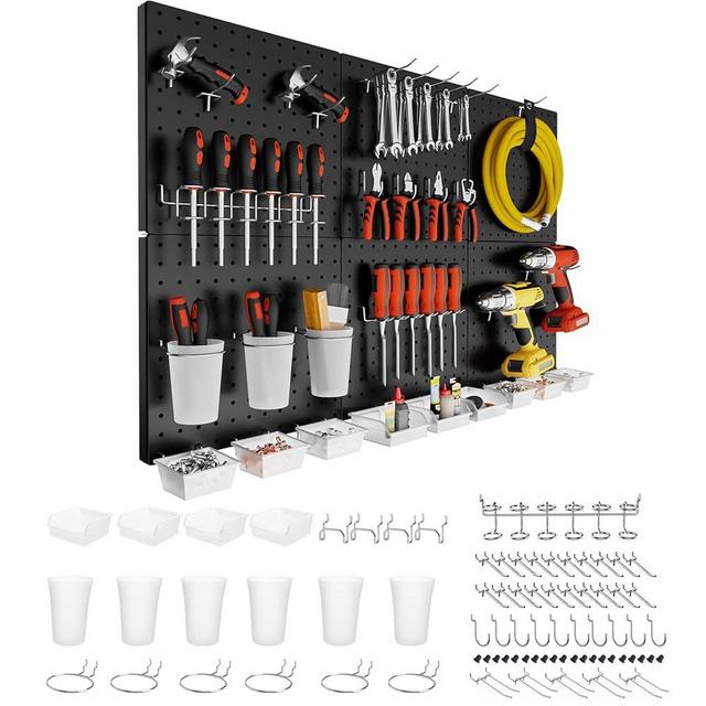 FZK Peg Board, 82PCS Metal Pegboard Wall Organizer Kit. Heavy Duty Pegboard, Peg Boards, Pegboard for Walls, Black Pegboard for Garage Craft Room Workbench Office Kitchen Tool Organization, 36 * 24