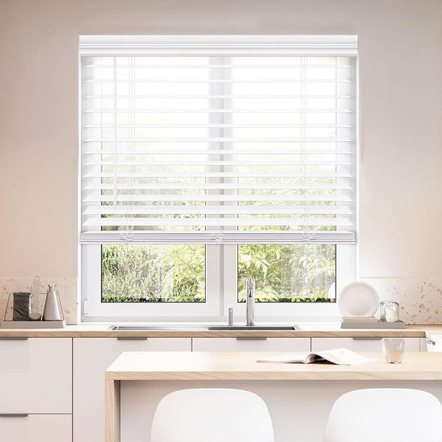 DEZ FURNISHINGS Cordless 2" Faux Wood Blind, 62" W x 60" H, White