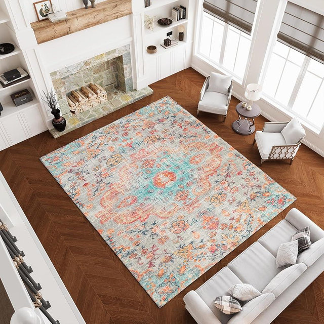 Belffin Moroccan Washable Rugs for Living Room. Ultra Soft 8x10 Large Area Rug for Bedroom. Nonslip Indoor Rug for Home Decor. Colorful Rug.