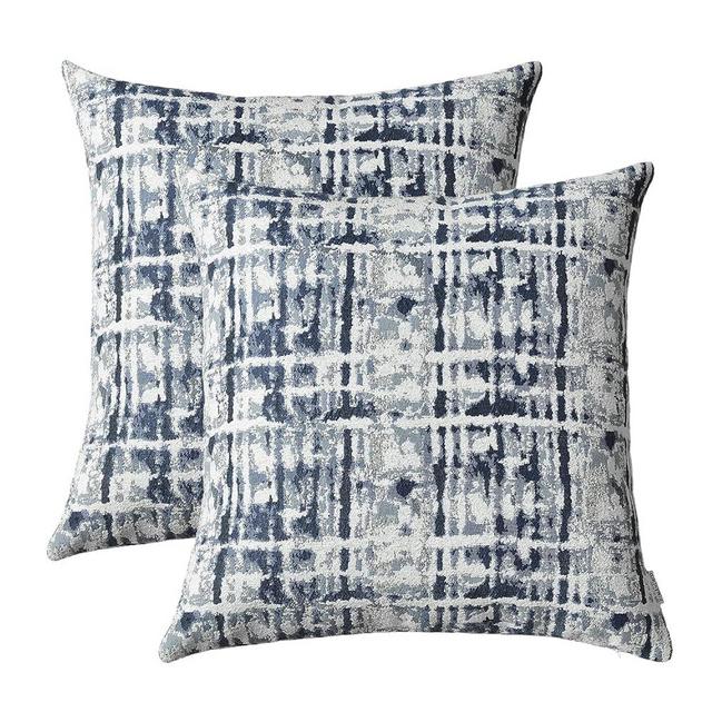 ROMANDECO Jacquard Decorative Throw Pillow Covers for Couch/Sofa/Bedroom, 2 Pack, 22x22 inch (55cm) (Navy Blue)