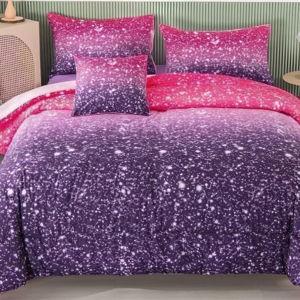 PERFEMET Purple Comforter Set Queen Size Bed in a Bag 6-Piece Galaxy Gradient Kid Bedding Set for Girls Cozy Breathable Sparkle Bed Set