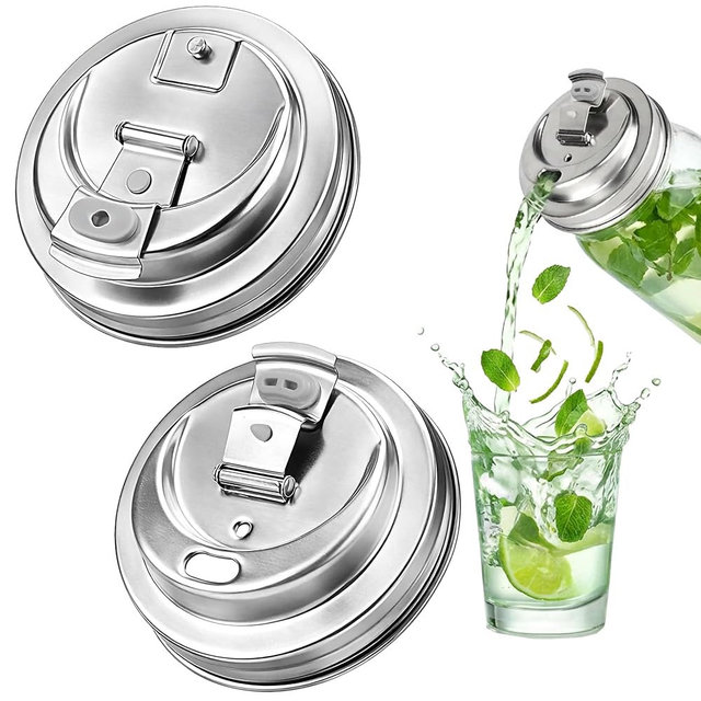 Guplai 2 Pack Reusable Mason Jar Drinking Coffee Lids, Wide Mouth | SUS 304 Stainless Steel, Sip Lid Accessories, Iced, Smoothies & Cold Brew, Mason Jar Lids, Metal Leak Proof Caps, Dishwasher