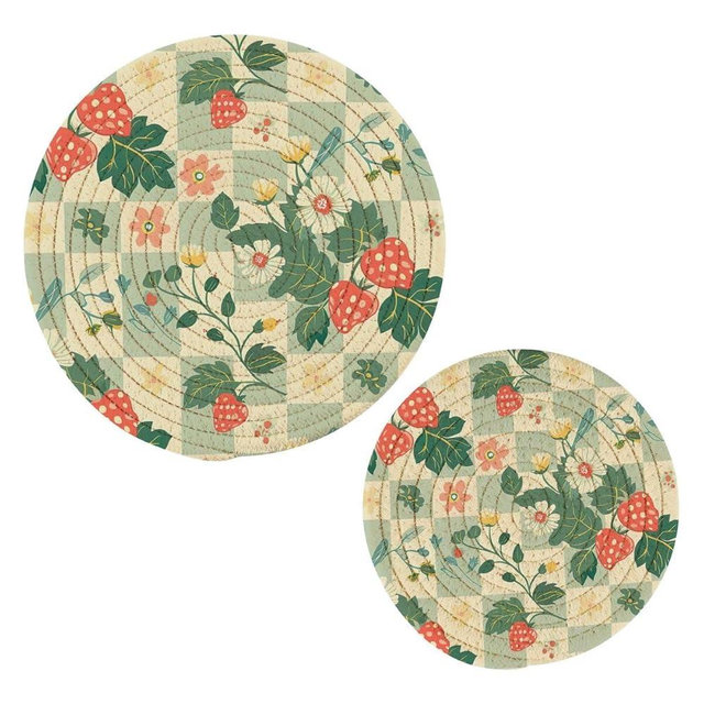 Kigai Pot Holders Trivets Set 2Pcs,Retro Small Flowers Potholders for Kitchens, Pure Cotton Thread Weave Trivets for Hot Dishes/Pot/Bowl/Teapot/Hot Pot Holders