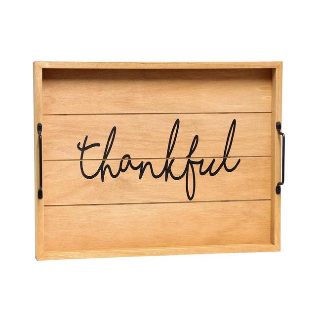 Elegant Designs Decorative Wood Serving Tray with Handles - Thankful