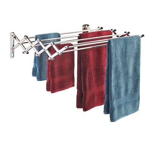 Smartsome Space Saver Fold Away Racks: Stainless Steel Wall Mounted Laundry Drying Rack, Easy To Install High-Quality Design - 8 34" Rods, Total: 22.5 Linear Ft, 60 lb Capacity- Indoor and Outdoor Use