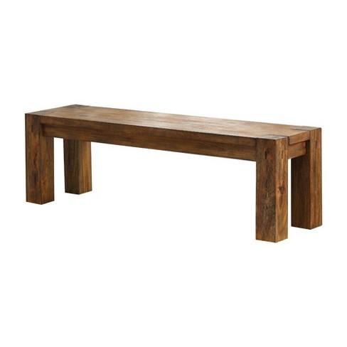 Sun & Pine Sturdy Wooden Dining Bench Wood/Dark Oak