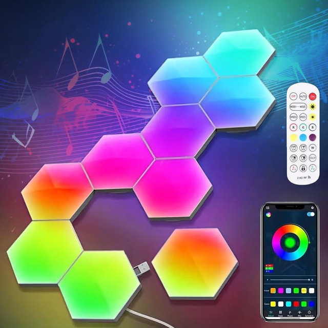 IFTHFOUR 8 Pack Hexagon Light Panels - Smart RGB Hexagon LED Lights Wall Lights with APP & Remote Control Cool Music Sync Gaming Lights for Lving Room, Bedrooms, DIY Lovers, Gifts, Gaming Room, Kids