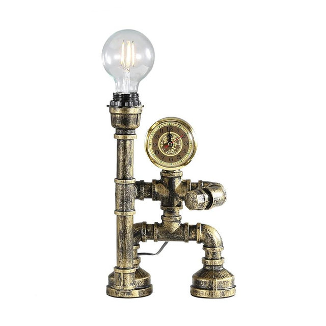 EFINEHOME Water Pipe Table Lamp Robot Style- Retro Industrial Table Light- Antique Steampunk Metal Desk Lamp Bedside Lighting Fixture for Office, Reading Kids Room, Cafe Bar (Bronze-Style E)