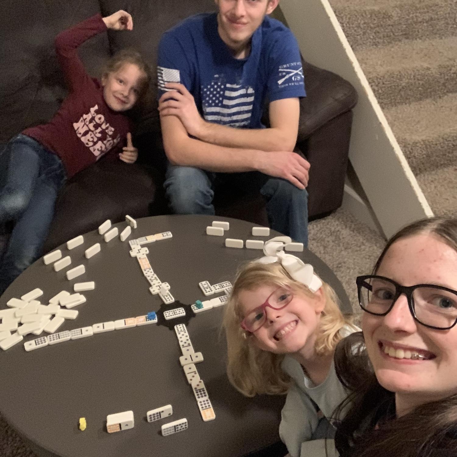 January 2024 - Playing Mexican train with some of Nate's siblings!